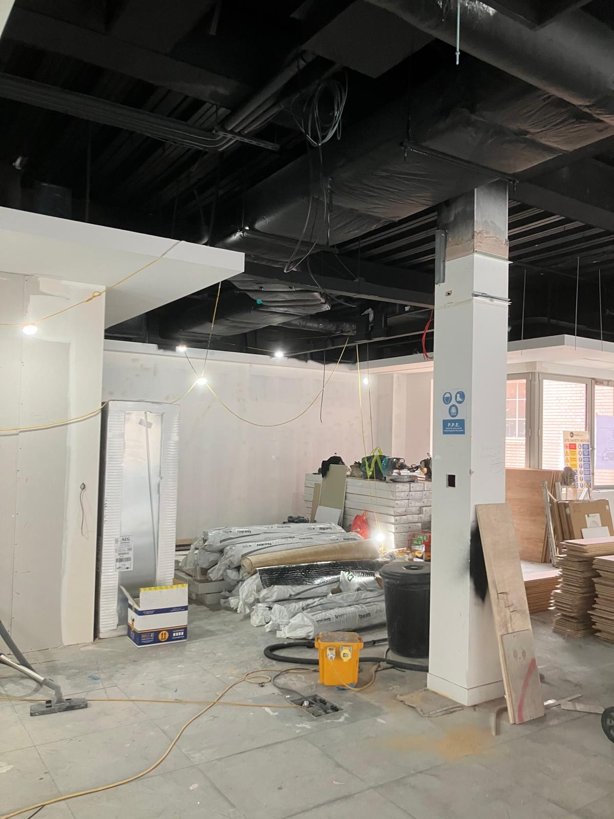 Drywall partitions and ceiling progress